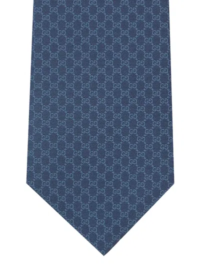 Gucci Gg-pattern Silk Tie In Blue
