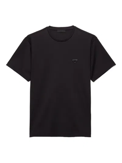 Prada Mens Black Brand-plaque Oversized-fit Recycled-polyester T-shirt In Black