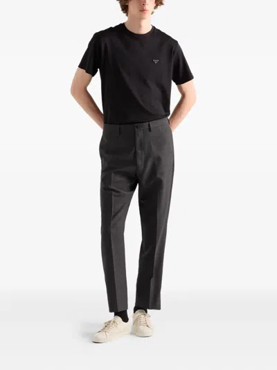 Prada Mens Black Brand-plaque Oversized-fit Recycled-polyester T-shirt In Black