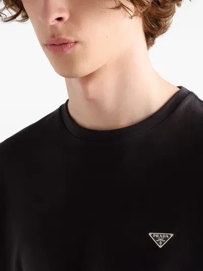 Prada Mens Black Brand-plaque Oversized-fit Recycled-polyester T-shirt In Black