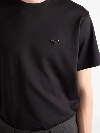 Prada Mens Black Brand-plaque Oversized-fit Recycled-polyester T-shirt In Black