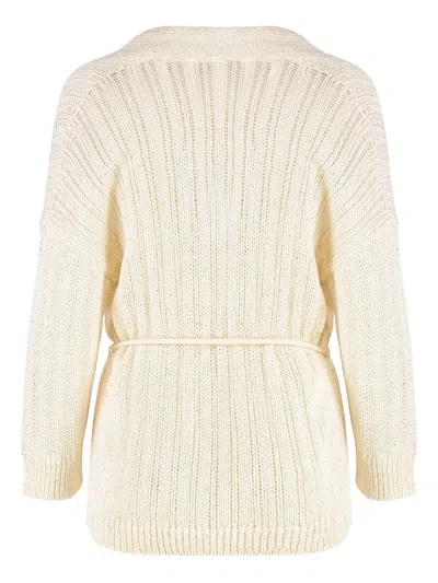 Peserico Sequin-embellished Belted Cardigan In Neutral