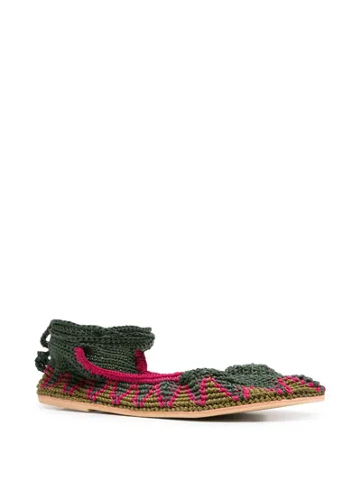Slo_hand_made Lace-up Crochet Ballet Flats