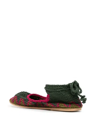 Slo_hand_made Lace-up Crochet Ballet Flats