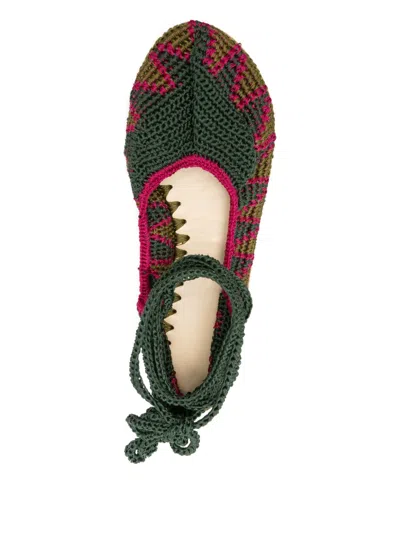 Slo_hand_made Lace-up Crochet Ballet Flats