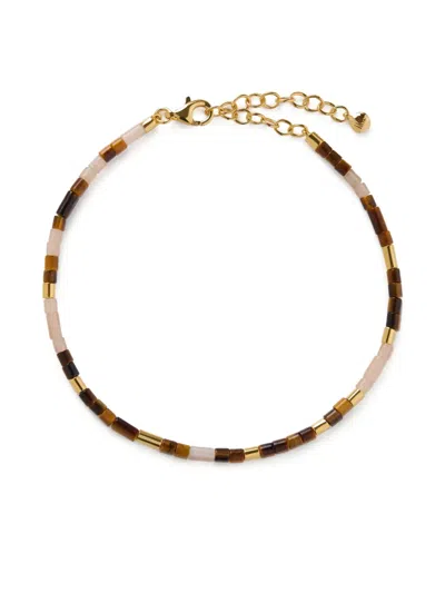 Monica Vinader Gold Delphi Multi Gemstone Beaded Bracelet Tigers Eye In Gold