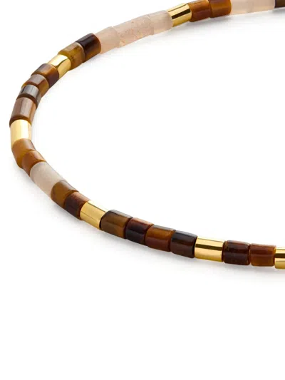 Monica Vinader Gold Delphi Multi Gemstone Beaded Bracelet Tigers Eye In Gold