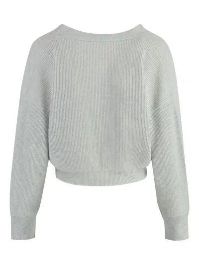 Peserico Ribbed-knit Button Cardigan In Gray