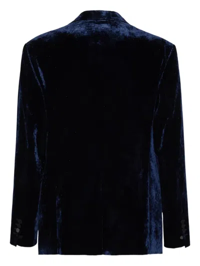 Dsquared2 Velvet Blazer With Front Pockets And Notch Lapel In Blue
