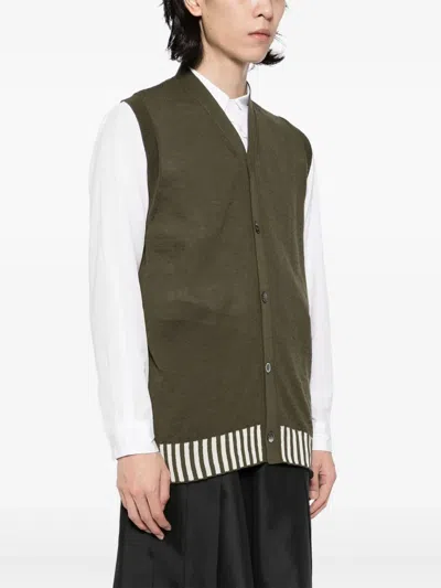 Comme Des Garçons Homme Deux Button Down Knit Vest Cardigan In Green
