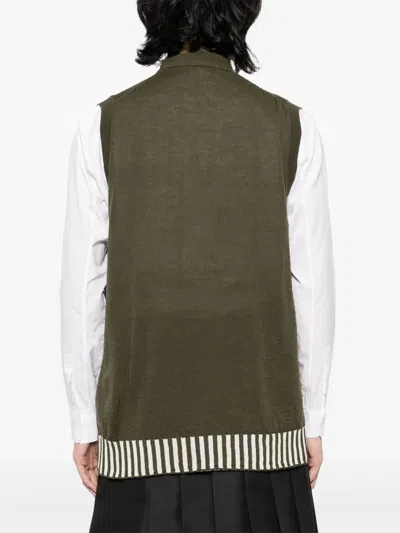 Comme Des Garçons Homme Deux Button Down Knit Vest Cardigan In Green