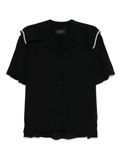 Simone Rocha Cropped Sailor Collar Shirt In Black