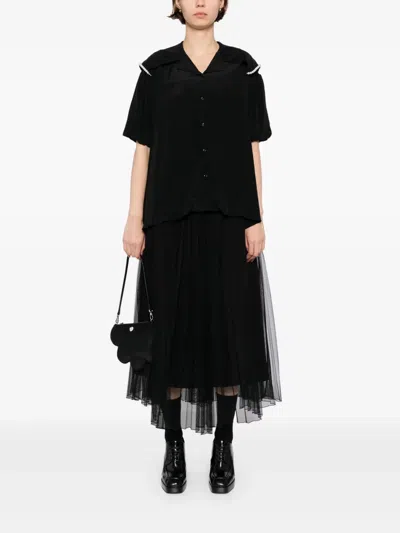Simone Rocha Cropped Sailor Collar Shirt In Black