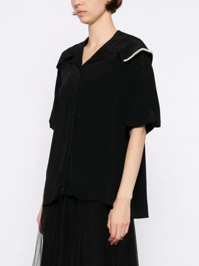 Simone Rocha Cropped Sailor Collar Shirt In Black
