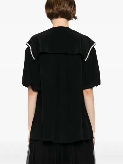 Simone Rocha Cropped Sailor Collar Shirt In Black