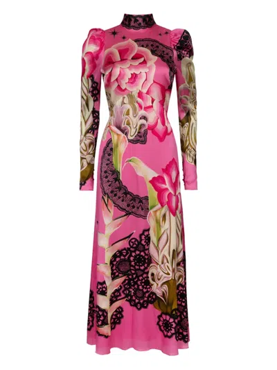 Temperley London Cici Floral-lace Print Tie-neck Midi Dress In Multi