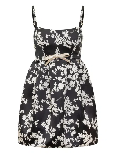 Elisabetta Franchi Floral-print Midi Dress In Black
