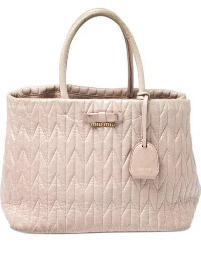 Pre-owned Miu Miu Matelassé Leather Tote Bag In Pink
