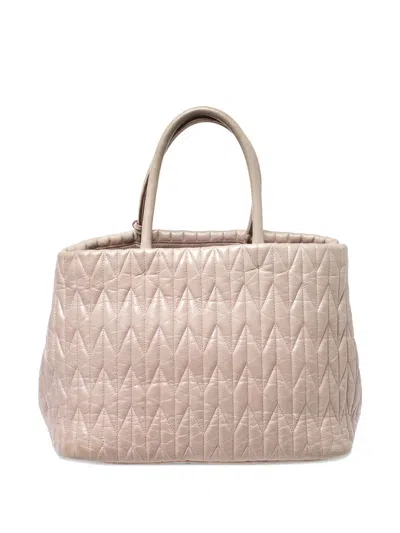 Pre-owned Miu Miu Matelassé Leather Tote Bag In Pink
