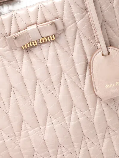 Pre-owned Miu Miu Matelassé Leather Tote Bag In Pink