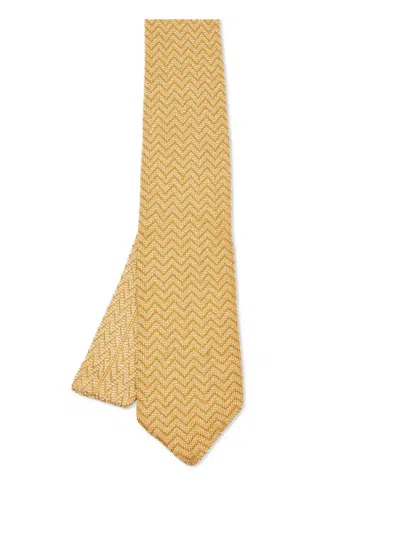 Pre-owned Ermenegildo Zegna Vintage Chevron-knit Tie In Yellow