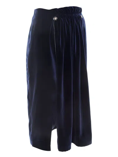 Pre-owned Carven Vintage Velvet Midi Skirt In Blue