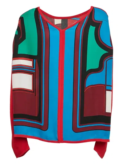 Pre-owned Hermes Geometric Silk Top In Red