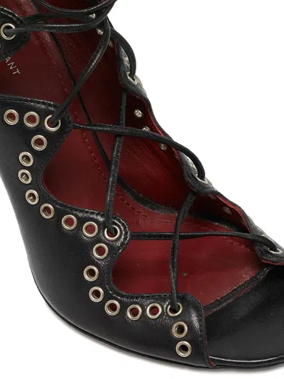 Pre-owned Isabel Marant Vintage 95mm Eyelet Lace-up Sandals In Black