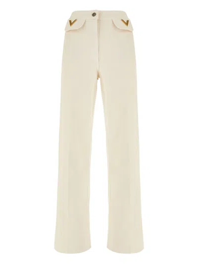 Valentino Vgold Low-rise Wide-leg Jeans In White