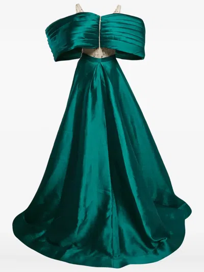 Pre-owned Diana Malivani Embellished Gown In Green