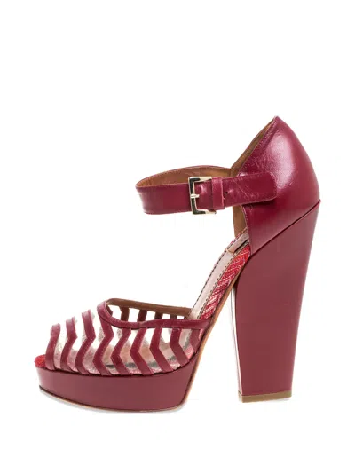 Pre-owned Missoni 145mm Platform Buckled Sandals In Red