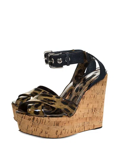 Pre-owned Dolce & Gabbana 135mm Leopard-print Wedge Sandals