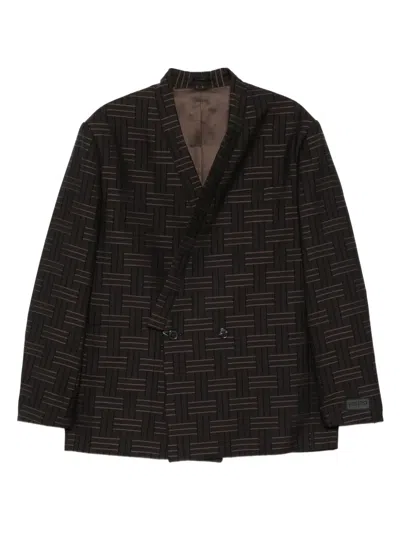 Kenzo Double-breasted Patterned Blazer In Brown