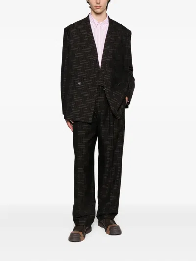 Kenzo Double-breasted Patterned Blazer In Brown