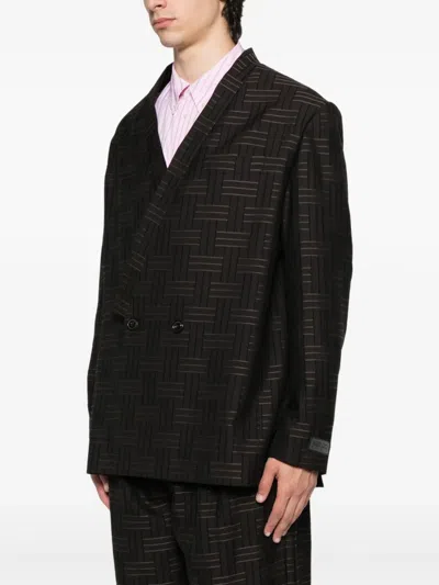 Kenzo Double-breasted Patterned Blazer In Brown