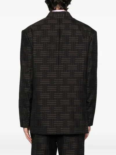 Kenzo Double-breasted Patterned Blazer In Brown