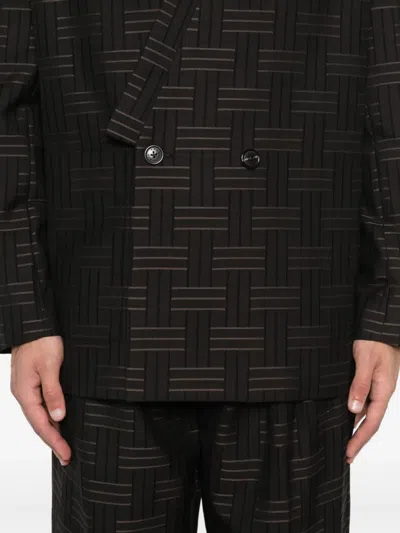 Kenzo Double-breasted Patterned Blazer In Brown