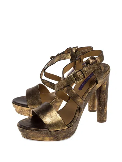 Pre-owned Polo Ralph Lauren 130mm Patent-leather Sandals In Gold