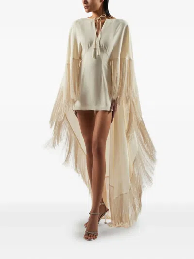 Taller Marmo 1970 Fringe-trim Mini Dress In Neutral