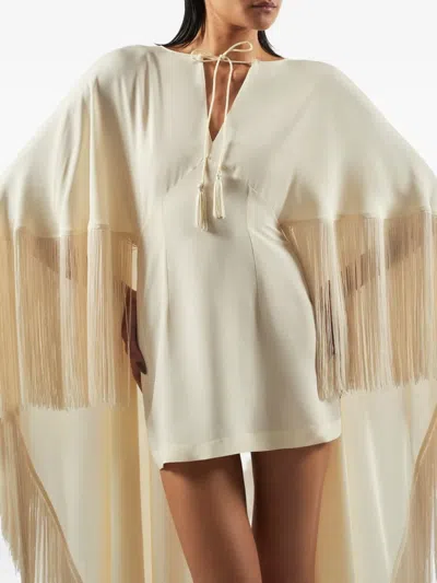 Taller Marmo 1970 Fringe-trim Mini Dress In Neutral