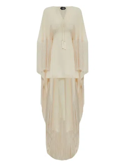 Taller Marmo 1970 Fringe-trim Mini Dress In Neutral