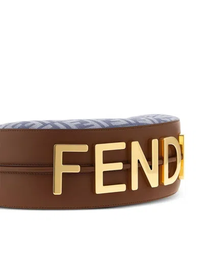 Fendi Small Curved Shoulder Bag With Gold Hardware In Gray