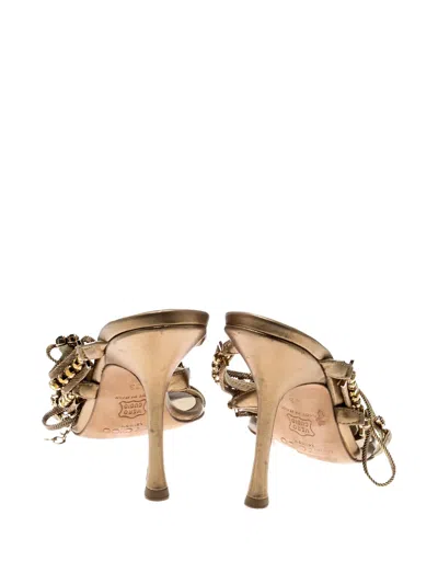 Pre-owned Jimmy Choo 100mm Metal Chain Embellished Sandals In Gold
