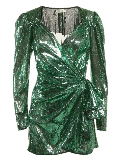 Pre-owned Attico Sequinned Ruffled Dress In Green