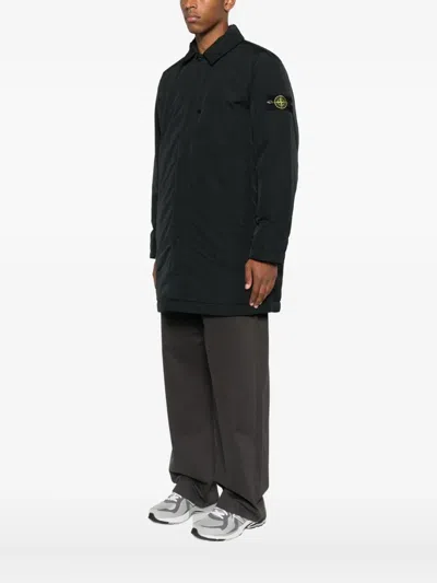 Stone Island Patch-pocket Recycled-polyester Coat In Black
