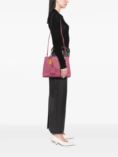 Pre-owned Prada 2010-2025 Small Bicolor Saffiano Cuir Double Satchel In Pink