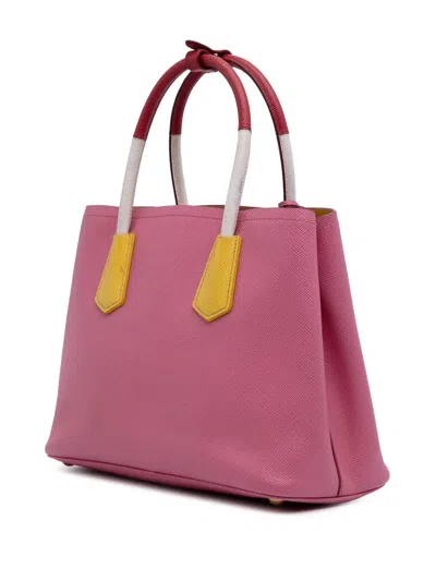 Pre-owned Prada 2010-2025 Small Bicolor Saffiano Cuir Double Satchel In Pink