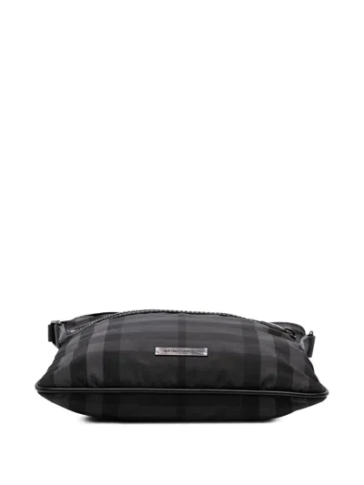 Pre-owned Burberry 2000-2017 Smoke Check Canvas Crossbody Bag In Gray