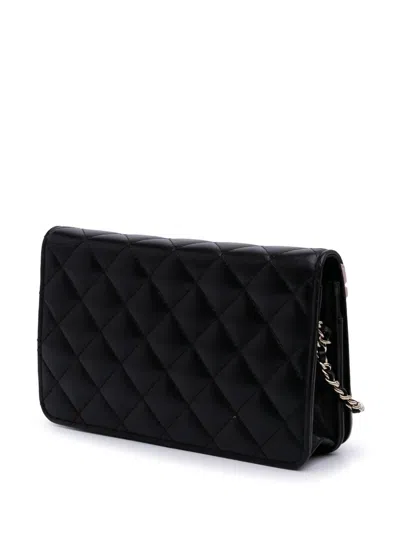 Pre-owned Chanel 2016-2017 Bicolor Quilted Lambskin Camellia Wallet On Chain Crossbody Bag In Pink