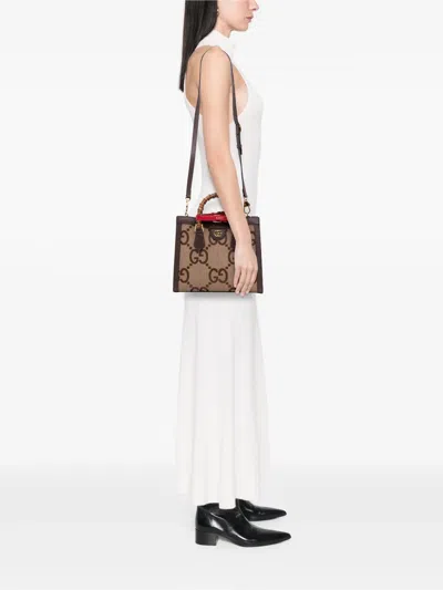 Pre-owned Gucci 2016-2025 Small Jumbo Gg Canvas Bamboo Diana Satchel